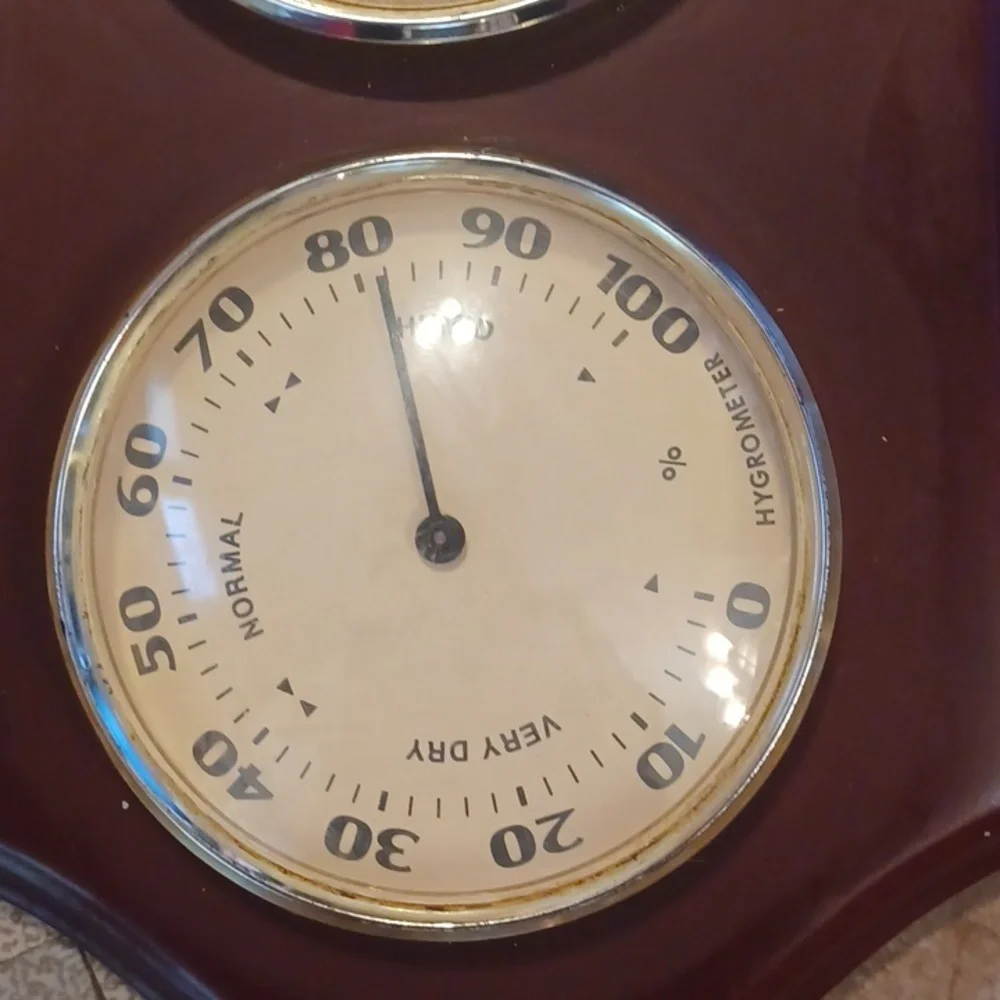 Brown Wall Thermometer with Wolf Design Humid, Weather Station